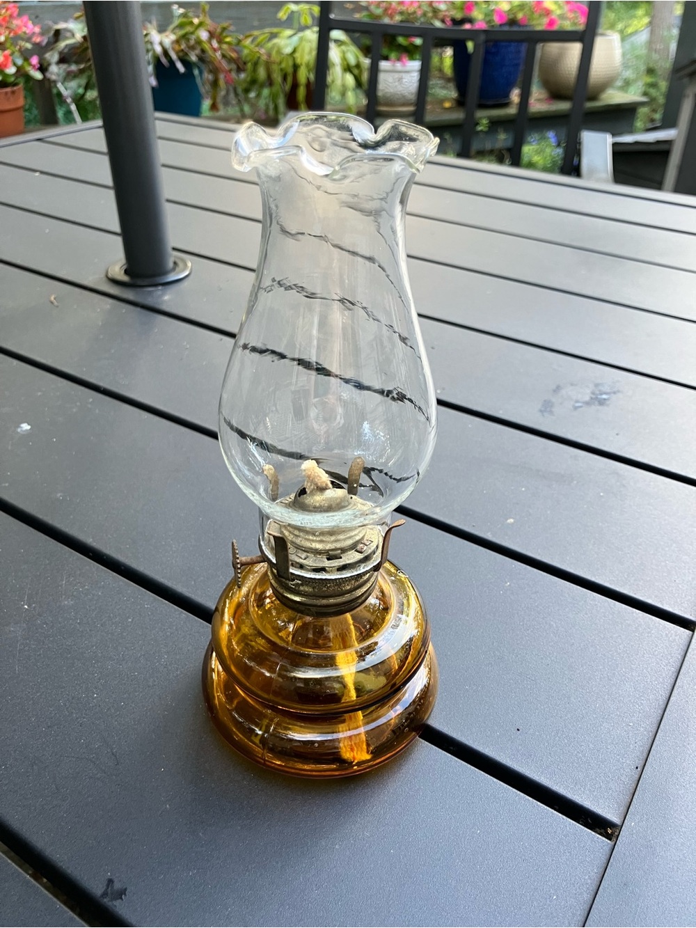 Amber Glass Hurricane Lamp - Vintage Style Home Accent